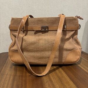 Etienne Aigner Women's Vintage Brown/Tan Straw Leather Shoulder Bag